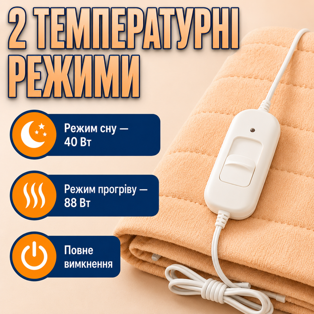 Электропростынь Termosoft теплая простынь с подогревом ambion 120*160 полуторка байка Персиковый - изображение 7