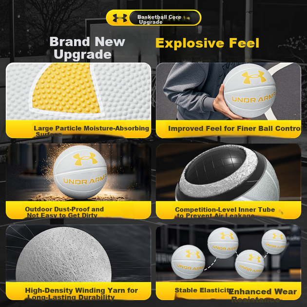 М'яч баскетбольний Under Armour Size 7 Чорний-золотистий - Фото 2 М'яч баскетбольний Under Armour Size 7 Чорний-золотистий - зображення 2