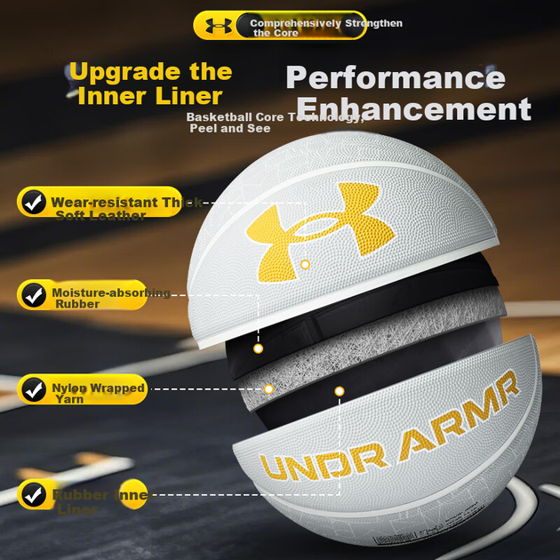 М'яч баскетбольний Under Armour Size 7 Чорний-золотистий - Фото 8 М'яч баскетбольний Under Armour Size 7 Чорний-золотистий - зображення 8