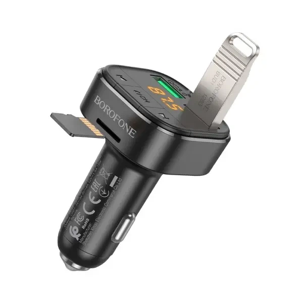 FM модулятор Borofone BC43 Flash, Car Charger, QC3.0, Чорний - изображение 2