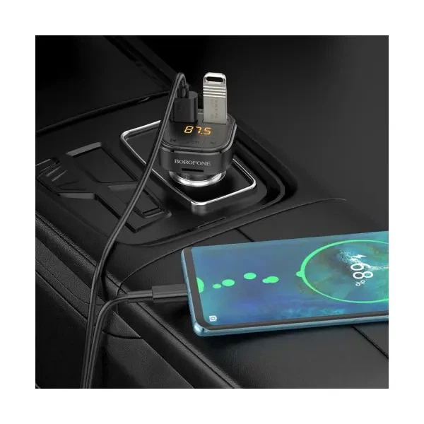 FM модулятор Borofone BC43 Flash, Car Charger, QC3.0, Чорний - изображение 4