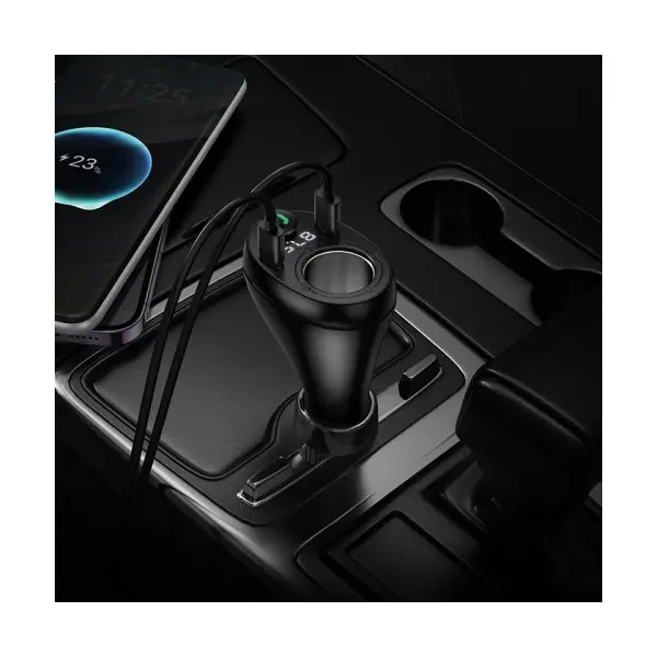 FM модулятор Hoco E88 Star Car Charger, 1xUSB-A, 2xType-C, 35W (2C) cigarette lighter, Чорний - зображення 8
