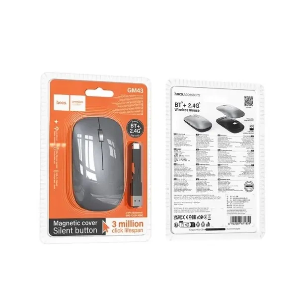 Компютерна мишка Hoco GM43 Adelanto dual-mode Wireless mouse (rechargeable version) Space, Сірий - Фото 2 Компютерна мишка Hoco GM43 Adelanto dual-mode Wireless mouse (rechargeable version) Space, Сірий - изображение 2