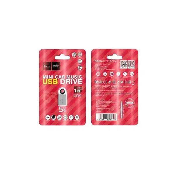Флеш-накопичувач USB Hoco UD9 Insightful Smart Mini car music USB drive 16GB, Сірий - изображение 2