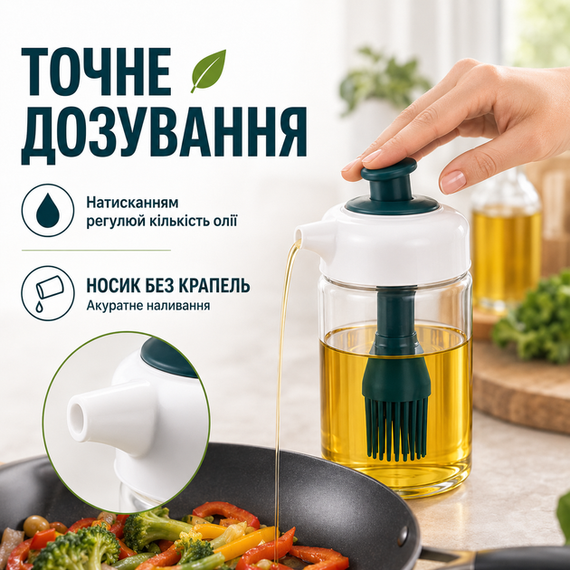 Ємність для олії та оцту кухонний дозатор із силіконовим пензликом скляний дозатор для олії оцту соусів прозорий 250 мл Kayfovo SPbr-1 - Фото 4 Ємність для олії та оцту кухонний дозатор із силіконовим пензликом скляний дозатор для олії оцту соусів прозорий 250 мл Kayfovo SPbr-1 - зображення 4