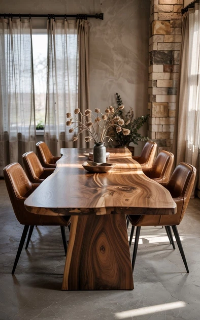 Стол обеденный из массива дерева Live Edge в современном стиле Loft - Фото 1 Стол обеденный из массива дерева Live Edge в современном стиле Loft - изображение 1