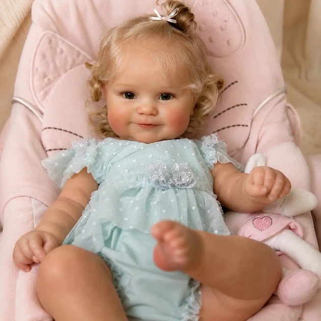 Реалістична лялька Reborn Baby Doll Millie 50 см — вініл-силіконова дівчинка з кучерявим волоссям та аксесуарами (RB082) - изображение 4