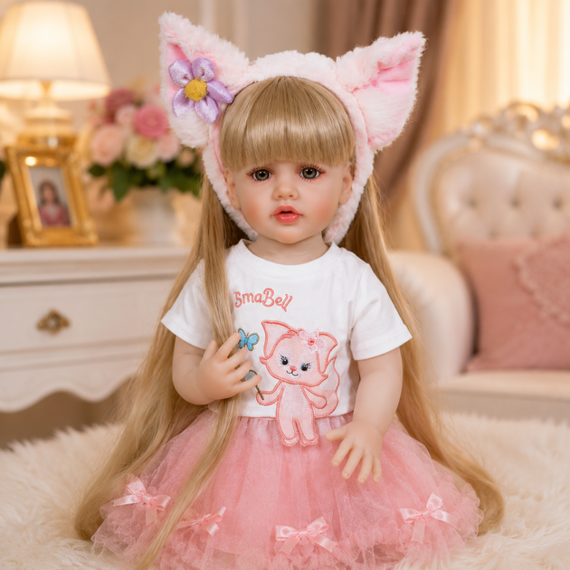 Реалістична лялька Reborn Baby Doll Liana 55 см — вінілова дівчинка з довгим світлим волоссям та аксесуарами, можна купати (RB095) - изображение 3