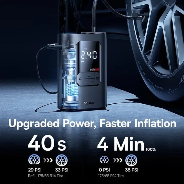 Портативный компрессор BASEUS GoTrip VA1 Super Mini Wired Inflator 22-Cylinder black (C0119701) Черный - изображение 3