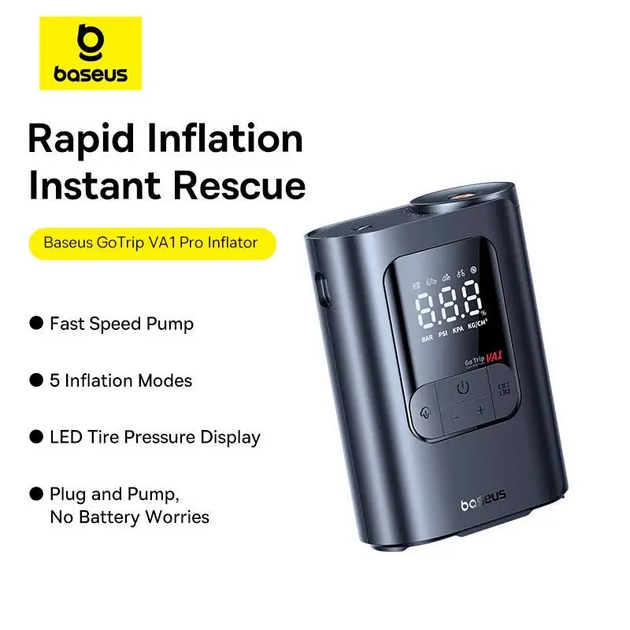 Портативный компрессор BASEUS GoTrip VA1 Super Mini Wired Inflator 22-Cylinder black (C0119701) Черный - изображение 5