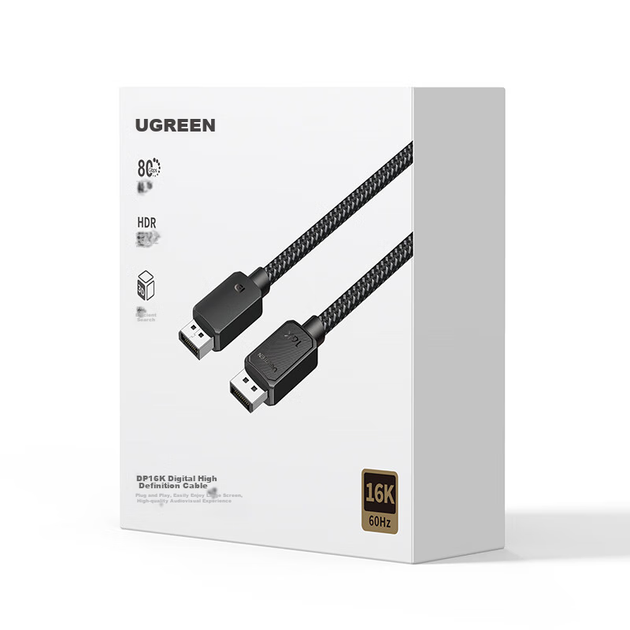 Видеокабель UGREEN DisplayPort 2.1 полноразмерный 1.5 м, 80G, 16K, 4K 240 Гц, 2K 480 Гц - изображение 8