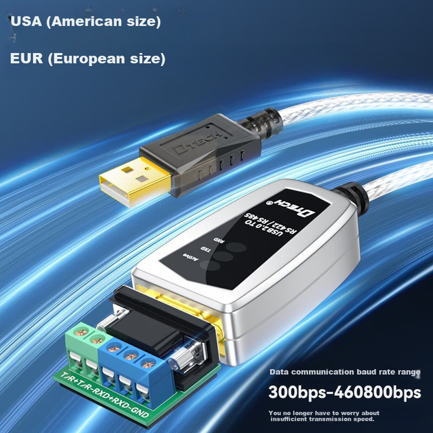 Перетворювач USB на RS485/RS422 від DTECH, кабель-адаптер RS485 на послідовний USB, кабель інтерфейсу зв\'язку модуля COM-порту, 1,2 метра DT-5019 - зображення 7