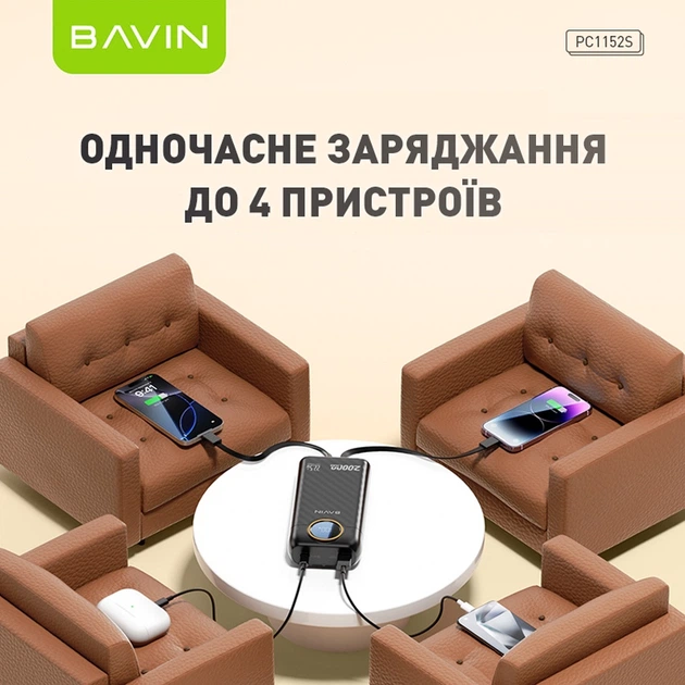 УМБ повербанк BAVIN PC1152S 10000 mAh 22.5W Black (Y-PC1152S-BK) - Фото 4 УМБ повербанк BAVIN PC1152S 10000 mAh 22.5W Black (Y-PC1152S-BK) - зображення 4