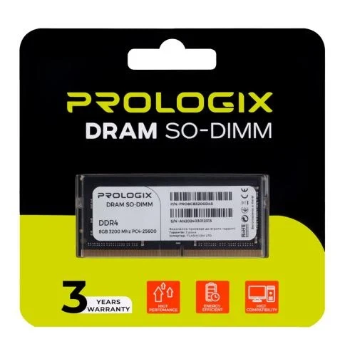 Пам'ять SO-DIMM, DDR4, 8Gb, 3200 MHz, ProLogix, 1.2V, CL22 (PRO8GB3200D4S) - зображення 2