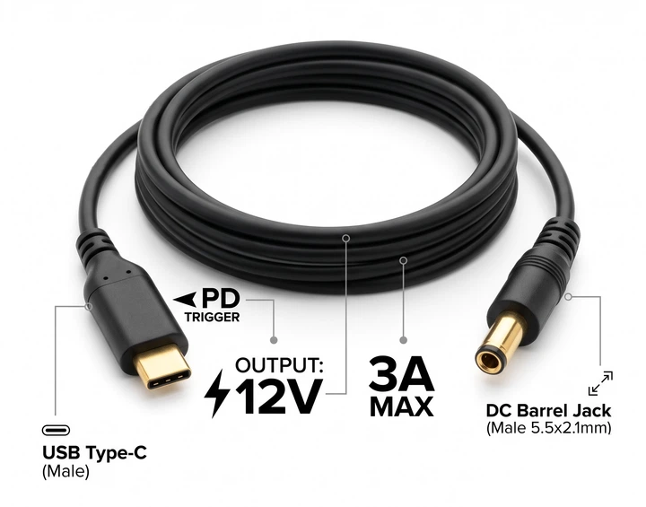 Кабель для роутера з тригером PD USB-C to DC 12V 3A 5.5x2.1 (5.5x2.5) - зображення 3