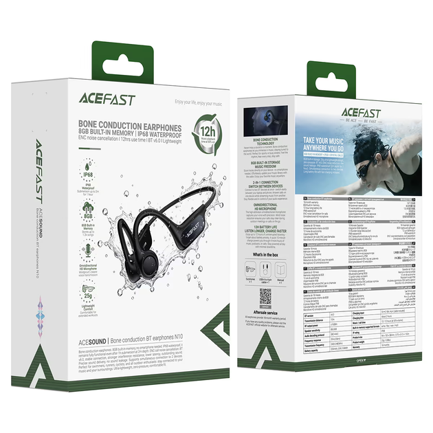 Бездротові спортивні навушники ACEFAST N10 bone conduction BT earphones, IP68, Black (6974316287018 ) - Фото 2 Бездротові спортивні навушники ACEFAST N10 bone conduction BT earphones, IP68, Black (6974316287018 ) - изображение 2