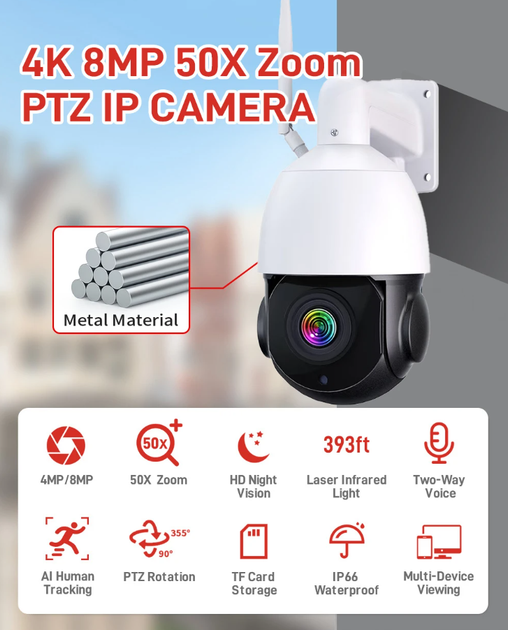 Вулична Wi-Fi камера відеоспостереження Sectec ST-682-8M-50X-IC. iCSee - зображення 4