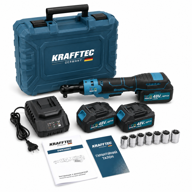 Акумуляторний кутовий гайковерт Krafftec Germany DWR200DZ 48 В 6 А·год Li‑Ion інструмент для автомобіля шиномонтажу гаража будівельних і слюсарних робіт - зображення 8