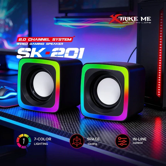 Акустическая система XTRIKE ME SK-201 6W RGB USB колонки для компьютера Черный - Фото 3 Акустическая система XTRIKE ME SK-201 6W RGB USB колонки для компьютера Черный - изображение 3