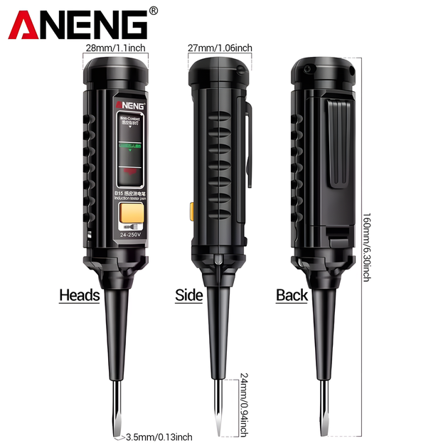 Индикаторная отвертка ANENG B15 бесконтактный тестер напряжения AC/DC 24-250V - изображение 2