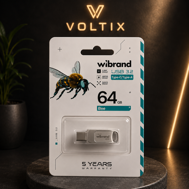 Флешка Wibrand Bee 64 GB USB 3.2 Type-C, OTG, срібляста, металева - Фото 1 Флешка Wibrand Bee 64 GB USB 3.2 Type-C, OTG, срібляста, металева - зображення 1