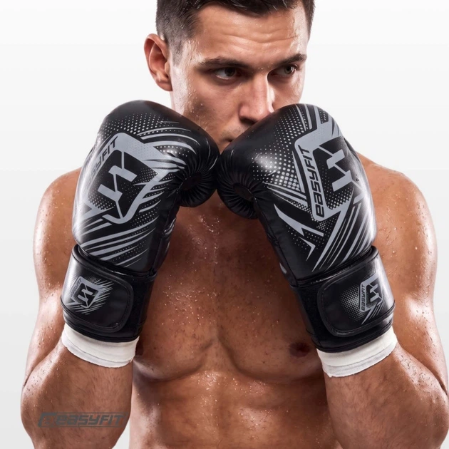 Боксерські рукавички EasyFit PowerPunch 10 унцій (10 oz) Чорні (56003846) - зображення 4
