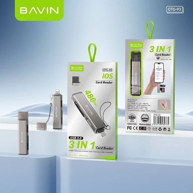 USB-хаб Bavin OTG-93 3-в-1 Lightning to SD/TF/USB 2.0 Gray (OTG-93 GY) - Фото 11 USB-хаб Bavin OTG-93 3-в-1 Lightning to SD/TF/USB 2.0 Gray (OTG-93 GY) - зображення 11
