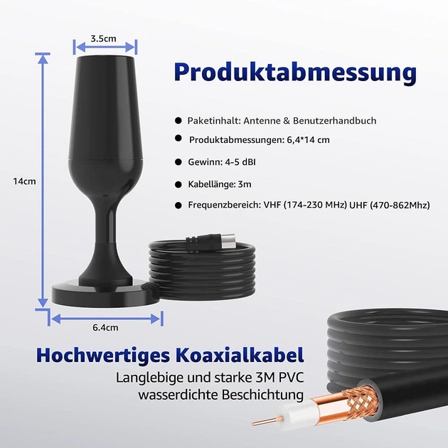 Кімнатна TV-антена DVB-T2/HDTV 360° з магнітною основою для телевізора - Фото 6 Кімнатна TV-антена DVB-T2/HDTV 360° з магнітною основою для телевізора - зображення 6