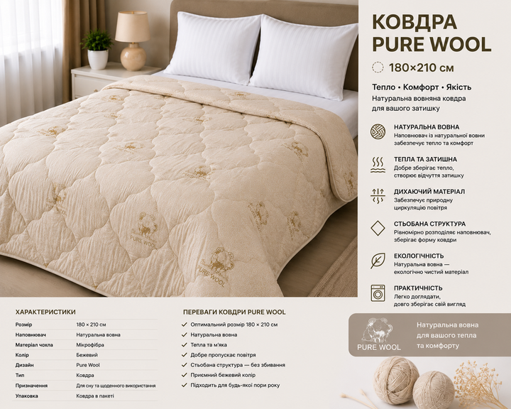 Одеяло Pure Wool в пакете 180х210 - Фото 1 Одеяло Pure Wool в пакете 180х210 - изображение 1