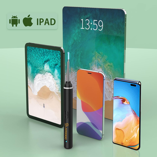 Wi-Fi отоскоп 5 МП 1920P HD, камера 3 мм, IP67, 6 LED, очиститель ушей для iPhone, iPad и Android, черный - изображение 3
