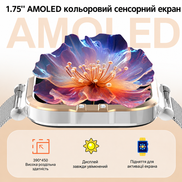 Смарт-часы ROLLSTIMI Gold & Silver 1.75| AMOLED - звонки, оповещения, фитнес-трекер, мониторинг показателей здоровья - изображение 5