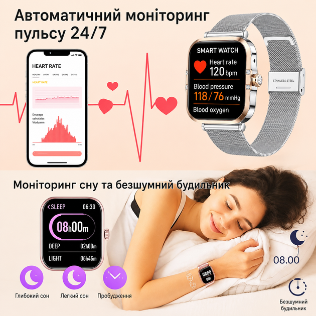 Смарт-часы ROLLSTIMI Gold & Silver 1.75| AMOLED - звонки, оповещения, фитнес-трекер, мониторинг показателей здоровья - изображение 7