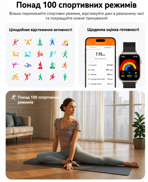 Смарт-часы Elegance Pro 1.83| Bluetooth Call с AI-асистентом, 100+ спортивными режимами, IP67 и 2 ремешками - изображение 5