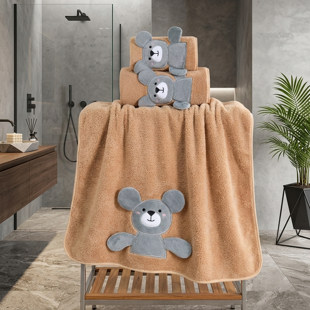 Набор полотенец Malloory Home 3 шт. 140x70/100x50/35x75 см микрофибра высокой плотности/мягкие/быстросохнущие Светло-коричневый - изображение 2