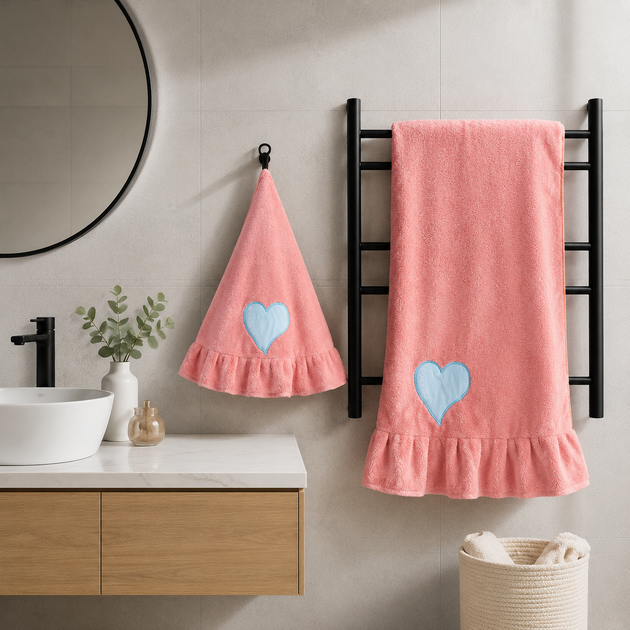 Набор полотенец Colorful Home Сердце 2 шт. микрофибра 140х70 и 100х50 см Коралловый с голубым - изображение 7