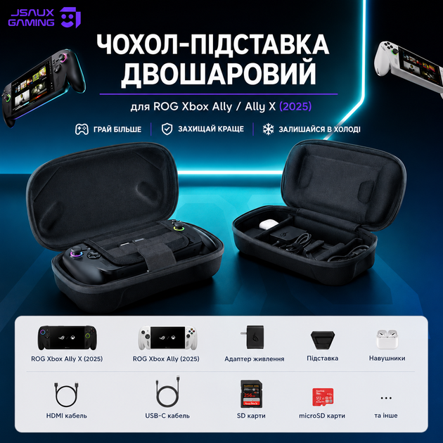 Оригинальный дорожный кейс JSAUX BG0136 Double Decker для ROG Xbox Ally X / Ally, сумка для консоли и аксессуаров - изображение 3
