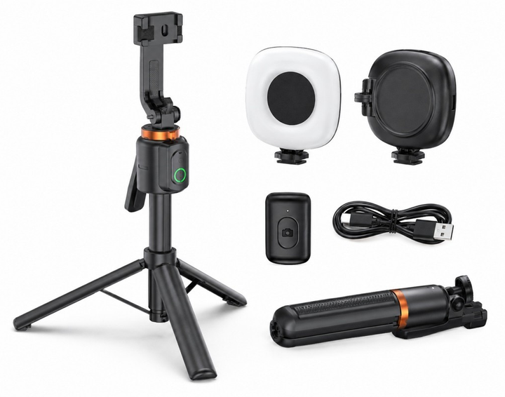 Селфи-штатив AI-автослежением за лицом и телом, поворотом на 360°, наклоном на 270°, управлением жестами и Bluetooth-пульт Quick Shoot (Q13MT) Black - изображение 2