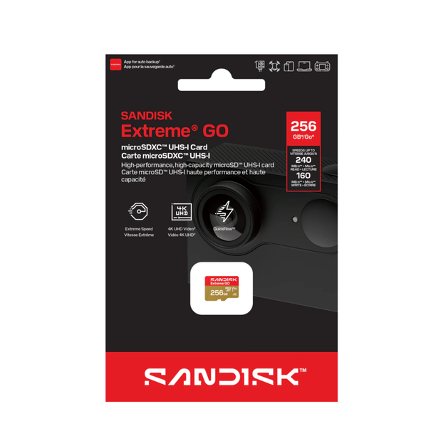 Карта пам'яті microSDXC SanDisk Extreme GO 256 ГБ Class 10 UHS-I U3 V30 A2 до 240 МБ/с - Фото 2 Карта пам'яті microSDXC SanDisk Extreme GO 256 ГБ Class 10 UHS-I U3 V30 A2 до 240 МБ/с - зображення 2
