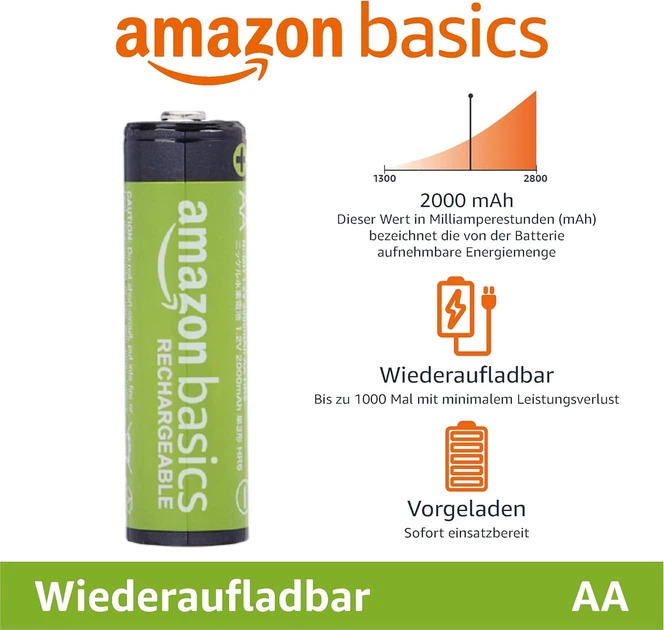 Аккумуляторы Amazon Basics AA (HR6) Ni-MH емкостью 2000 mAh напряжением 1.2 V перезаряжаемые цилиндрические элементы питания для электроники 4 шт - Фото 2 Аккумуляторы Amazon Basics AA (HR6) Ni-MH емкостью 2000 mAh напряжением 1.2 V перезаряжаемые цилиндрические элементы питания для электроники 4 шт - изображение 2