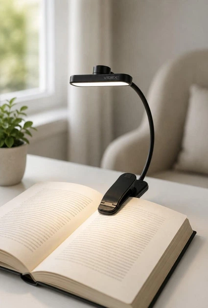 Лампа прищепка аккумуляторная светодиодная для чтения книг VIDEX VL-NL134B Black - изображение 3