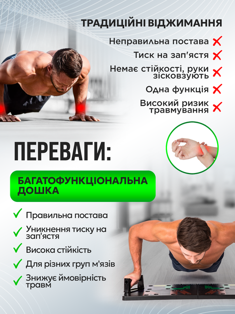 Дошка для віджимань упори від підлоги тренажер віджимання для м'язів рук стійка підставка упор платформа 14 в 1 на всі групи м'язів з упорами різним хватом+ кистьовий еспандер в комплекті дошки тренажери стійки підставки Brillix Push up Rack Pro14 - Фото 9 Дошка для віджимань упори від підлоги тренажер віджимання для м'язів рук стійка підставка упор платформа 14 в 1 на всі групи м'язів з упорами різним хватом+ кистьовий еспандер в комплекті дошки тренажери стійки підставки Brillix Push up Rack Pro14 - зображення 9