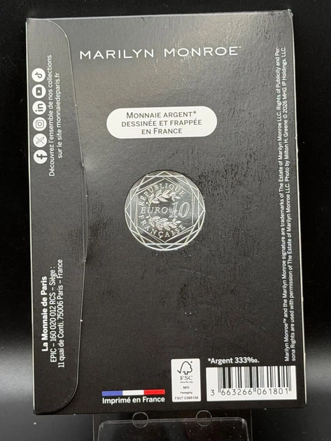 Срібна монета 10 євро Мерилін Монро у сувенірному пакованні. France 10 euro silver coin 2026 - Marilyn Monroe - изображение 4