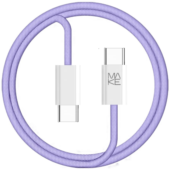Кабель USB MAKE Type-C to Type-C PD 65W 1м Nylon Purple (MCB-CN1PL) - Фото 1 Кабель USB MAKE Type-C to Type-C PD 65W 1м Nylon Purple (MCB-CN1PL) - изображение 1