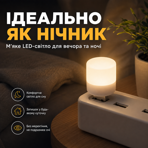 USB лампа ночник Videx LED юсб светильник 1W Комплект 4ШТ - изображение 3