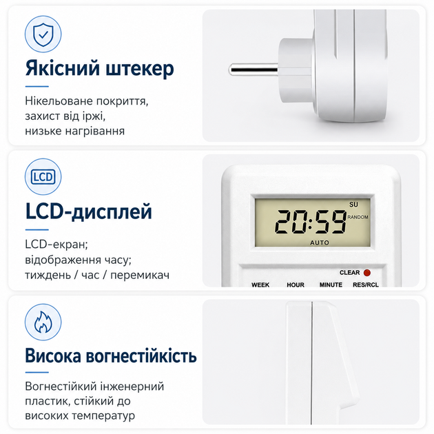 Розумна розетка-таймер RIAS TS-ED01 LCD-дисплей 3600W White (3_08662) - Фото 3 Розумна розетка-таймер RIAS TS-ED01 LCD-дисплей 3600W White (3_08662) - зображення 3