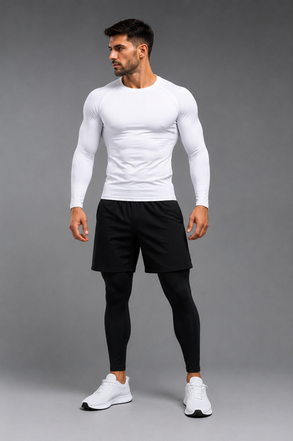 Мужской компрессионный термо-лонгслив (White, Premium Fit) М - Фото 3 Мужской компрессионный термо-лонгслив (White, Premium Fit) М - изображение 3