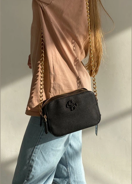 Женская сумка 00832 Guess кросс-боди черная с золотой фурнитурой - изображение 7