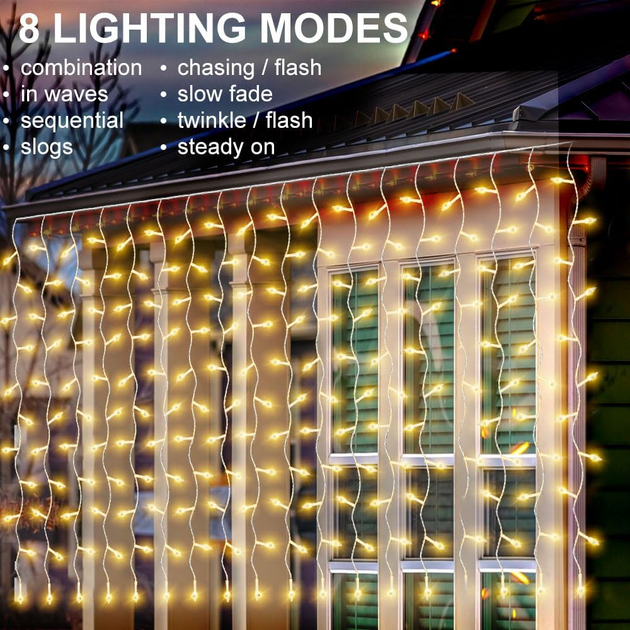 LED гірлянда-бурульки 3×1 м — тепле каскадне світло, що створює атмосферу свята будь-де на батарейках - зображення 9
