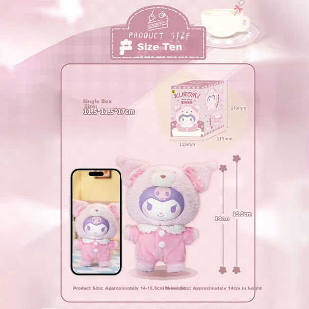 Игрушка Sanrio Kuromi плюшевая с персиком, 14см, подарочная - Фото 8 Игрушка Sanrio Kuromi плюшевая с персиком, 14см, подарочная - изображение 8
