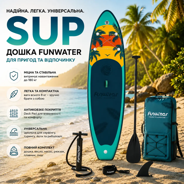 Надувная доска для SUP 335×84×15 см — до 180 кг, вес 8 кг, противоскользящее покрытие, для серфинга и отдыха - изображение 2